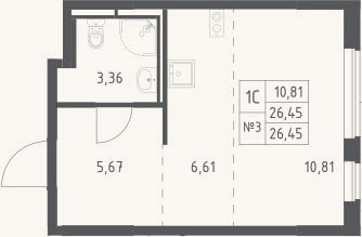 Планировка: Студия, 26,5 м²