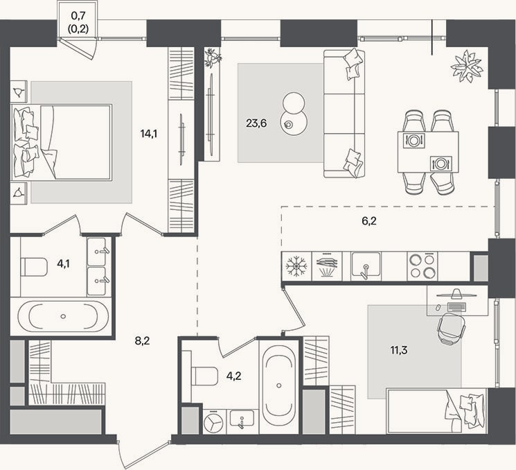 Планировка: 3-к, 71,7 м²