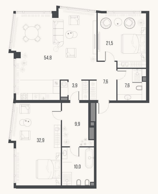 Планировка: 3-к, 148,2 м²