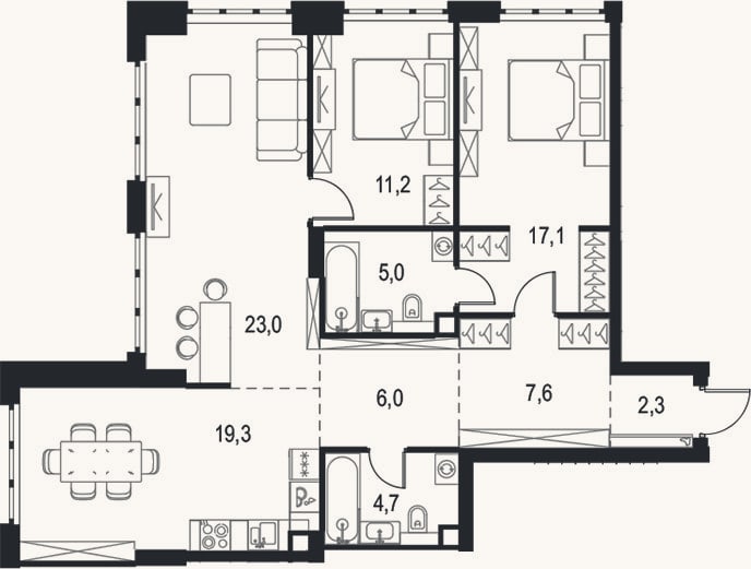 Планировка: 4+ к, 96,2 м²