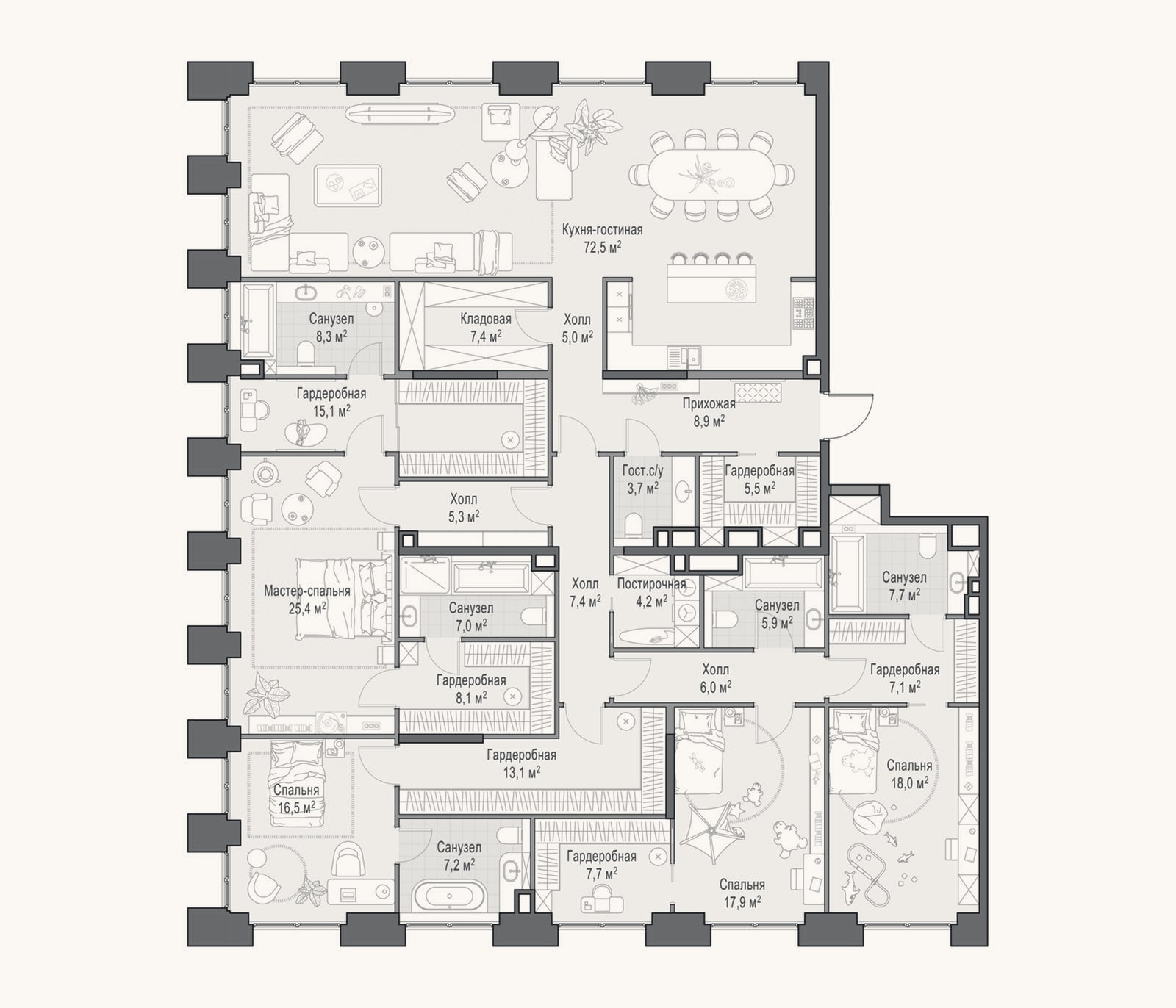 Планировка: 4+ к, 293,7 м²