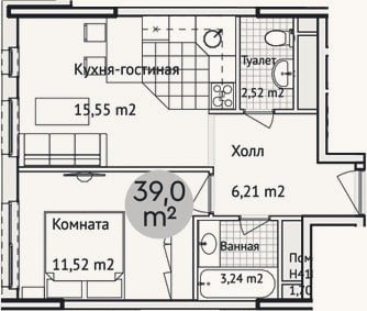Планировка: 2-к, 40,4 м²
