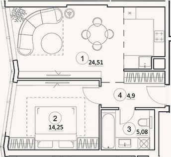 Планировка: 2-к, 48,7 м²