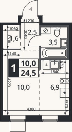 Планировка: Студия, 25,1 м²