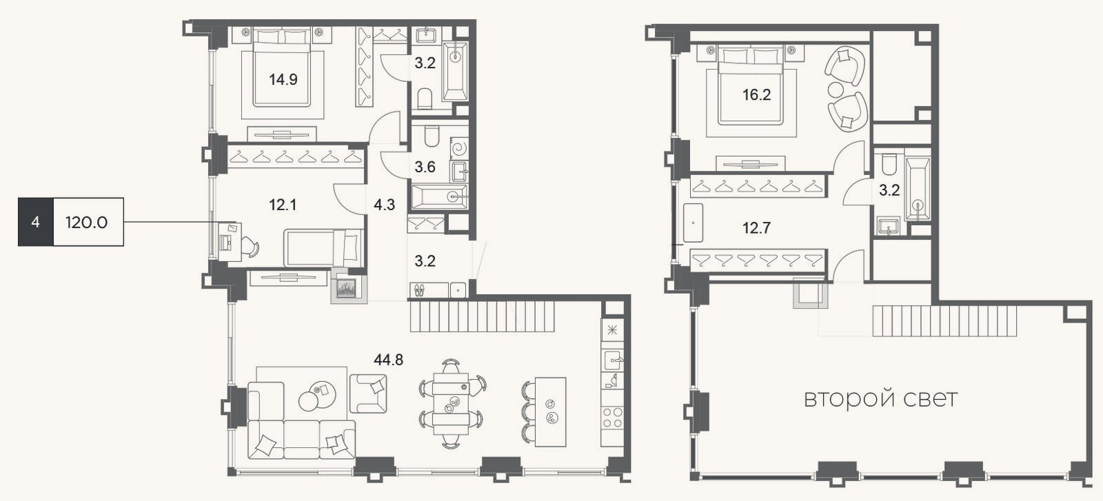 Планировка: 4+ к, 120 м²
