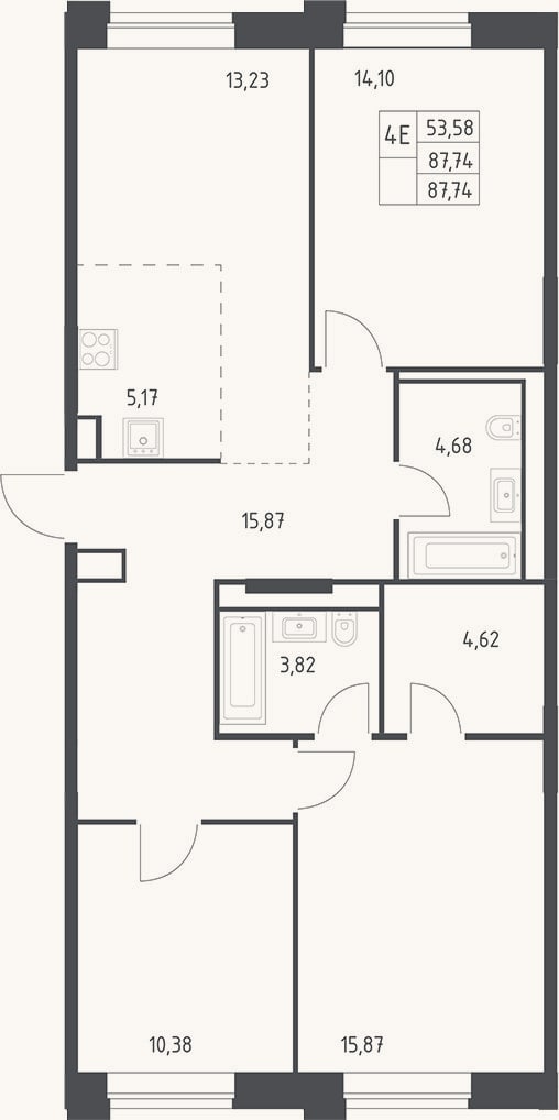 Планировка: 4+ к, 87,7 м²