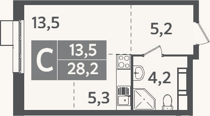 Планировка: Студия, 28,2 м²