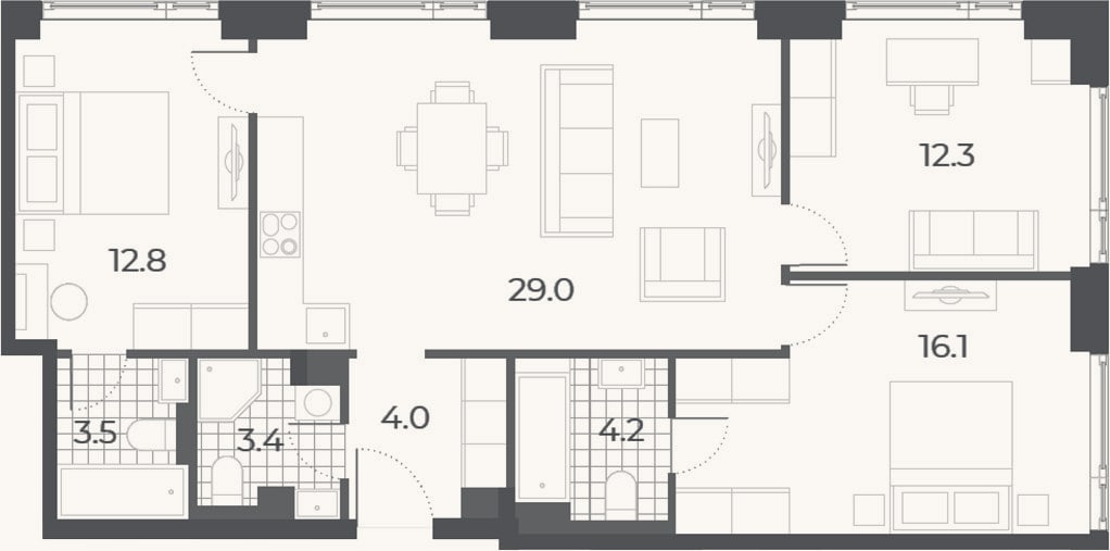 Планировка: 4+ к, 85,3 м²
