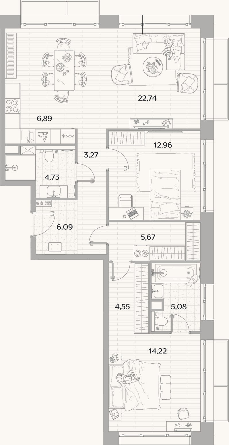 Планировка: 3-к, 94,5 м²