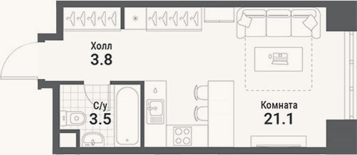 Планировка: Студия, 28,4 м²