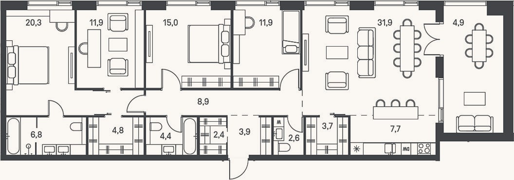 Планировка: 4+ к, 136,2 м²