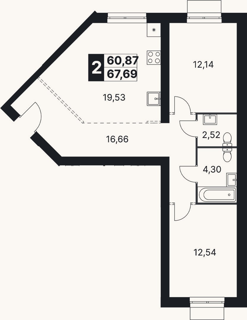 Планировка: 3-к, 67,7 м²