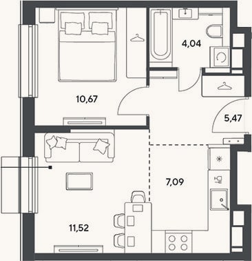 Планировка: 2-к, 38,8 м²