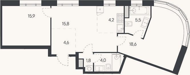 Планировка: 3-к, 70,4 м²