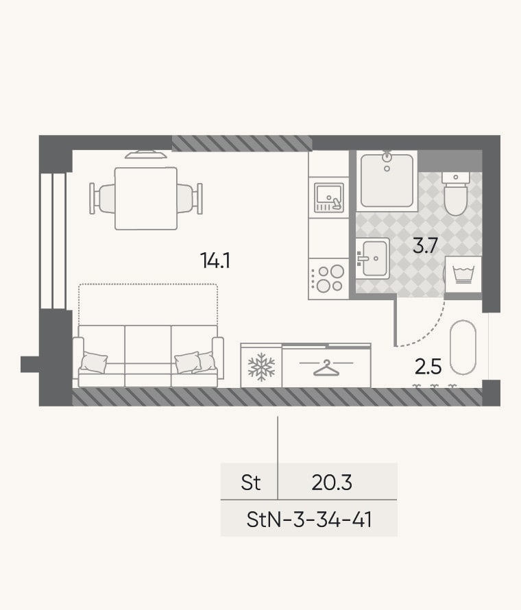 Планировка: Студия, 20,3 м²