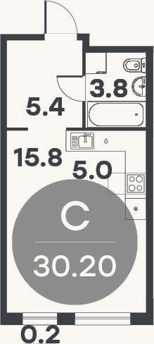 Планировка: Студия, 30,2 м²