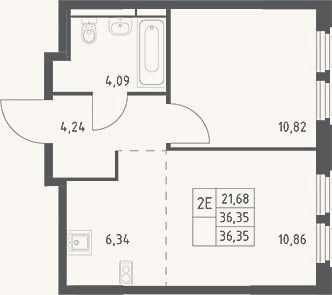Планировка: 2-к, 36,4 м²