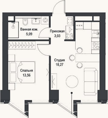 Планировка: 2-к, 40 м²