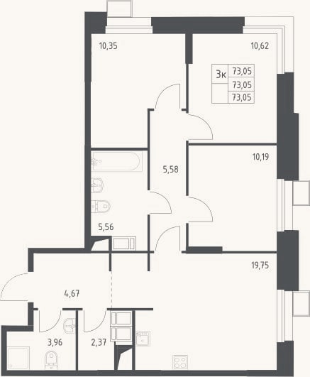 Планировка: 4+ к, 73,1 м²