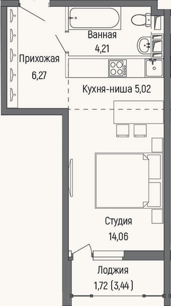 Планировка: Студия, 29,6 м²