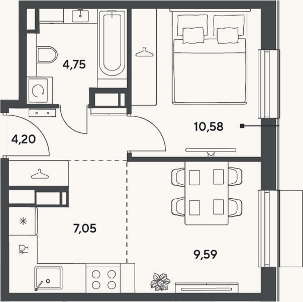 Планировка: 2-к, 36,2 м²