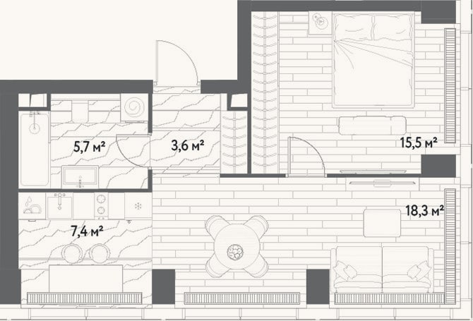 Планировка: 2-к, 50,5 м²