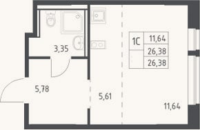 Планировка: Студия, 26,4 м²