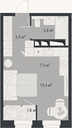 Планировка: Студия, 28 м²