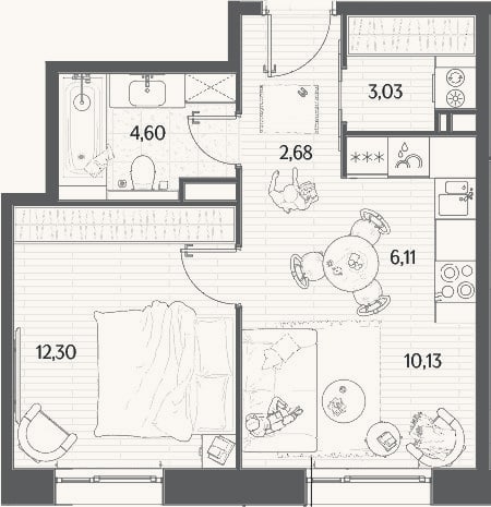 Планировка: 2-к, 38,9 м²