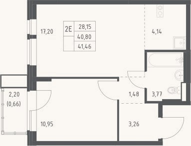 Планировка: 2-к, 40,8 м²