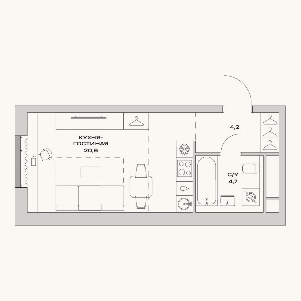 Планировка: Студия, 29,5 м²