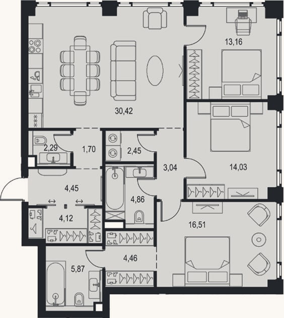 Планировка: 4+ к, 107,4 м²