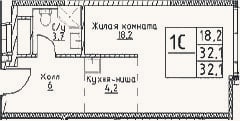 Планировка: Студия, 32,1 м²
