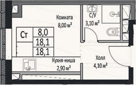 Планировка: Студия, 18,1 м²