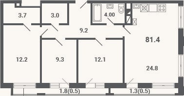 Планировка: 4+ к, 78,3 м²