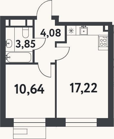 Планировка: 1-к, 35,8 м²