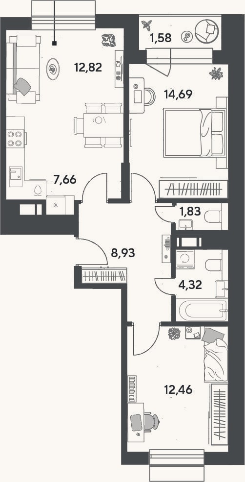 Планировка: 3-к, 62,7 м²