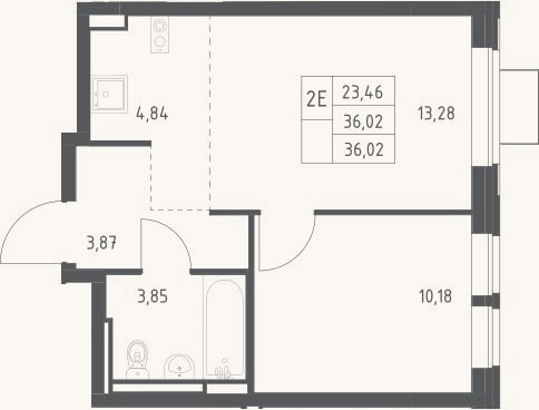 Планировка: 2-к, 36 м²