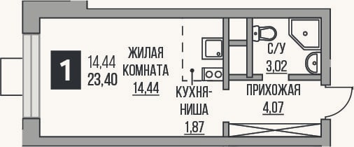 Планировка: Студия, 23,4 м²