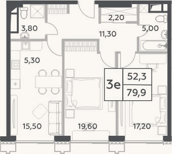 Планировка: 3-к, 79,9 м²