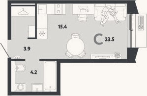 Планировка: Студия, 23,5 м²