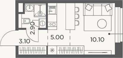 Планировка: Студия, 21,1 м²