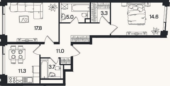 Планировка: 2-к, 66,7 м²