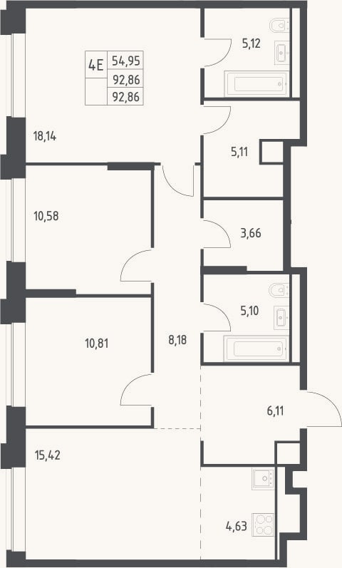 Планировка: 4+ к, 92,9 м²