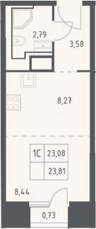 Планировка: Студия, 23,1 м²