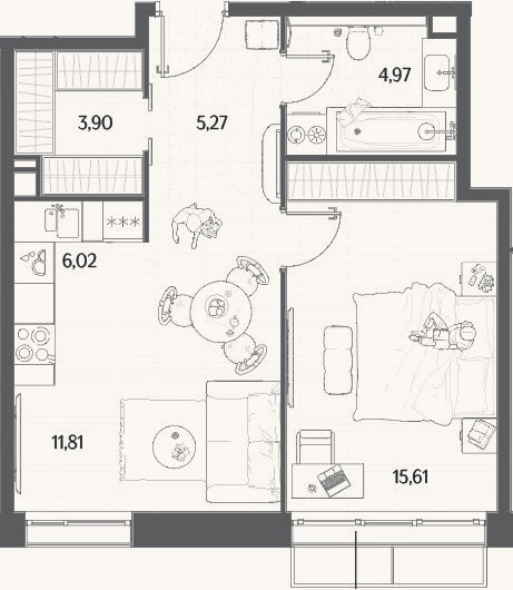 Планировка: 2-к, 47,6 м²