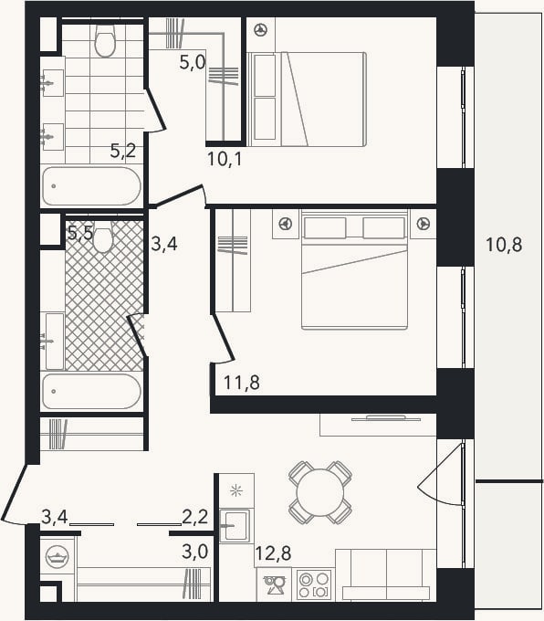 Планировка: 3-к, 62,7 м²