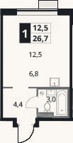 Планировка: Студия, 26,7 м²