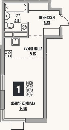 Планировка: Студия, 29,6 м²