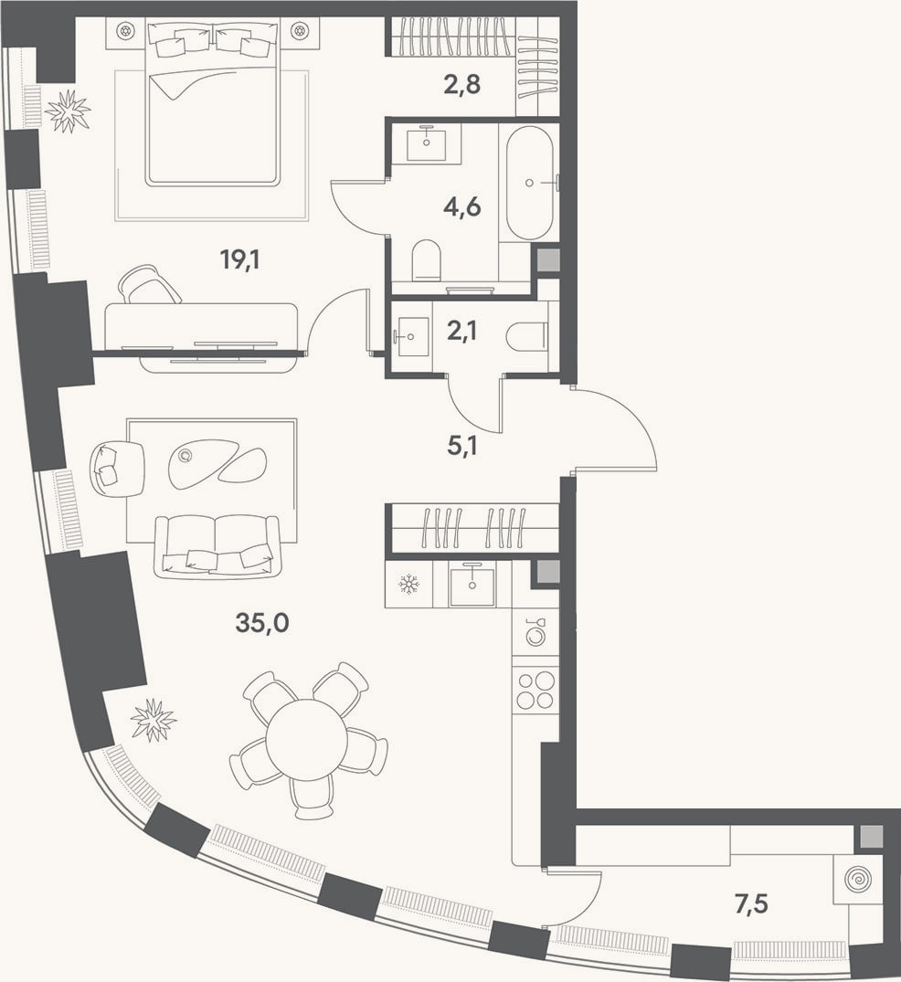 Планировка: 2-к, 76,2 м²